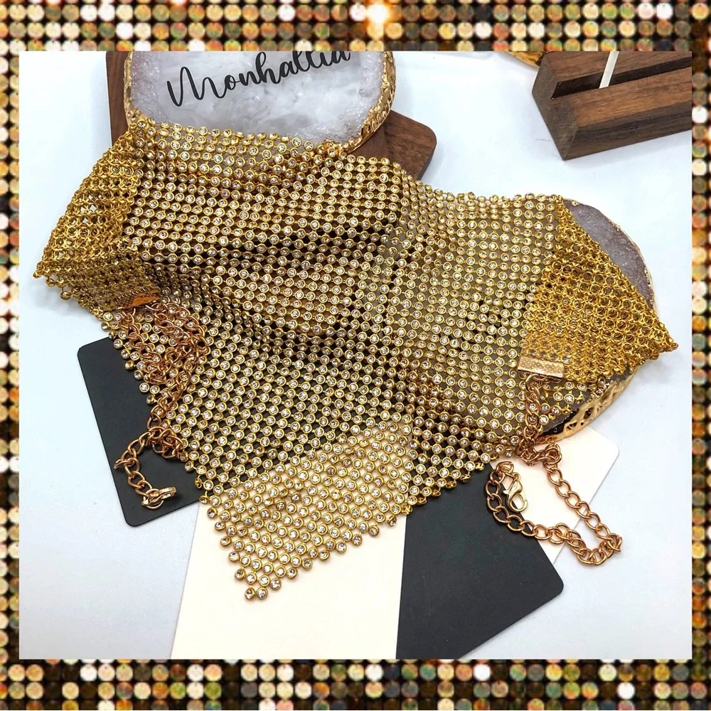 Clearance! Glam Gold crystal diamond chain dancer masquerade mask face costume